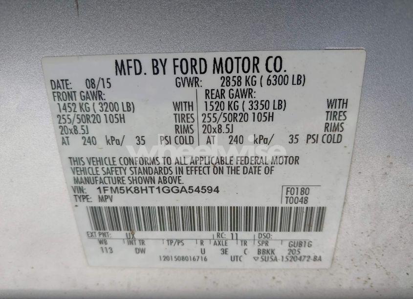 Photo 9 of 2016 Ford Explorer PLATINUM (VIN 1FM5K8HT1GGA54594)