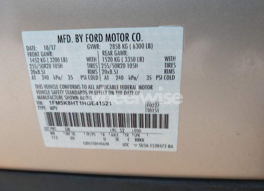 Photo 9 of 2017 Ford Explorer PLATINUM (VIN 1FM5K8HT1HGE41521)