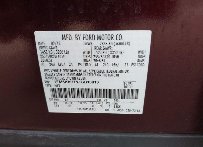 Photo 9 of 2018 Ford Explorer PLATINUM (VIN 1FM5K8HT1JGB10010)