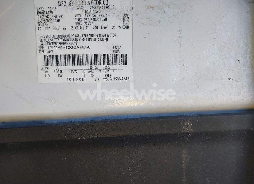 Photo 9 of 2016 Ford Explorer PLATINUM (VIN 1FM5K8HT2GGA74658)