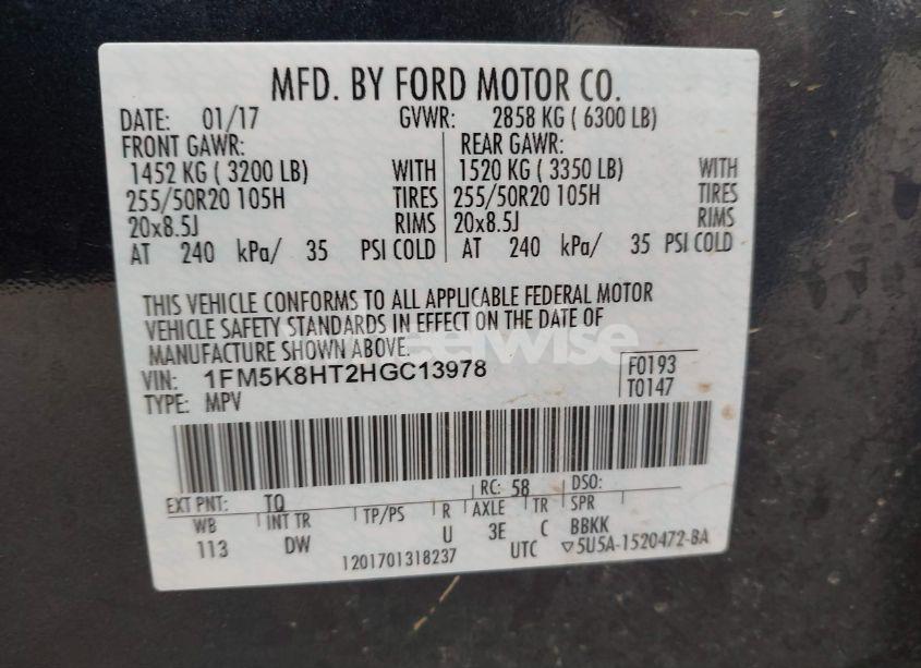 Photo 9 of 2017 Ford Explorer PLATINUM (VIN 1FM5K8HT2HGC13978)