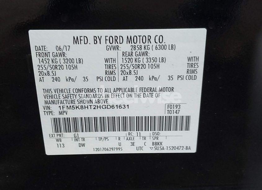 Photo 9 of 2017 Ford Explorer PLATINUM (VIN 1FM5K8HT2HGD61631)