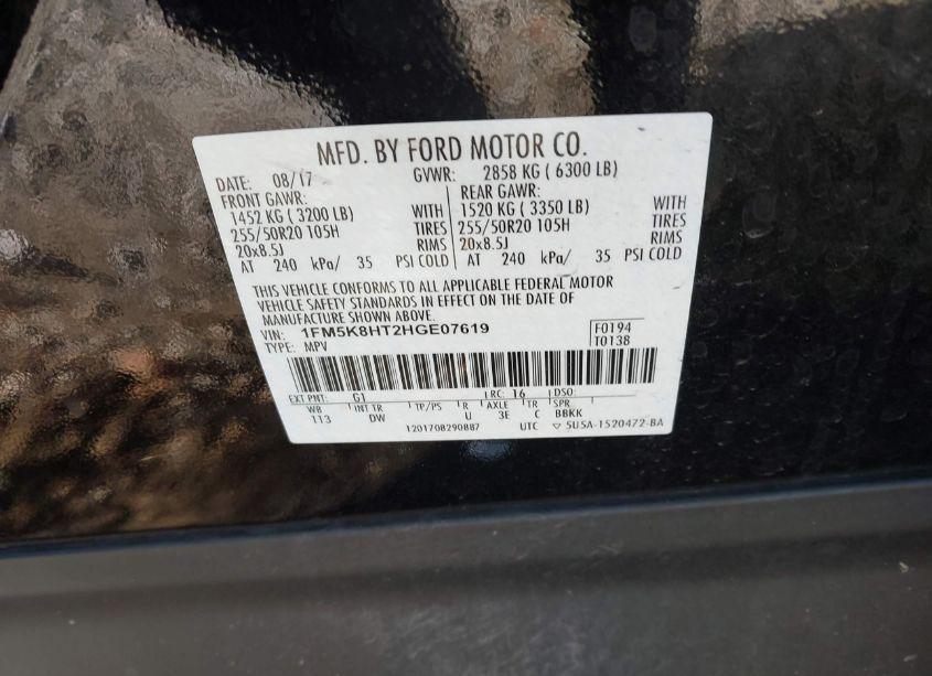 Photo 9 of 2017 Ford Explorer PLATINUM (VIN 1FM5K8HT2HGE07619)