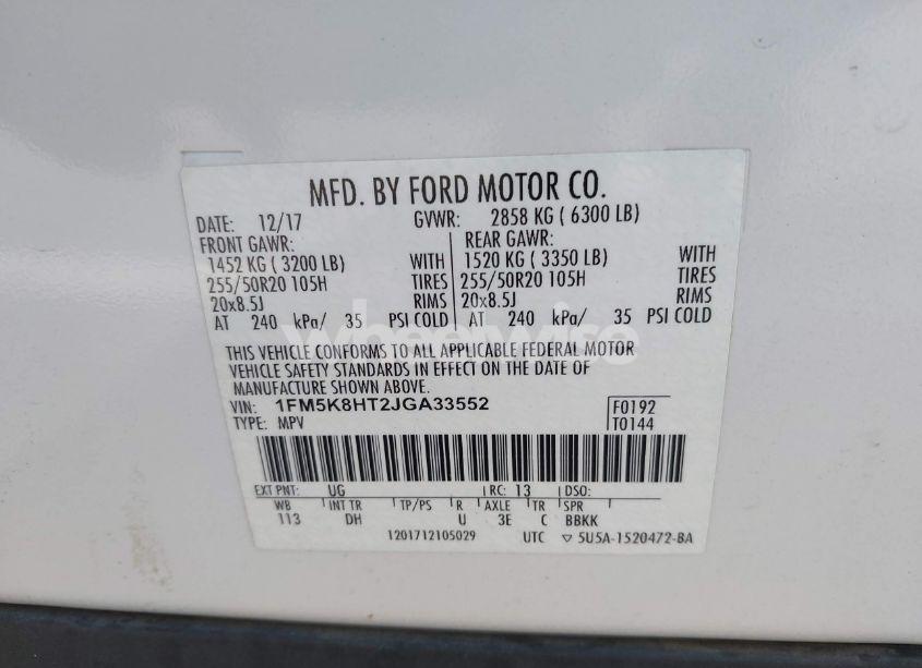 Photo 9 of 2018 Ford Explorer PLATINUM (VIN 1FM5K8HT2JGA33552)