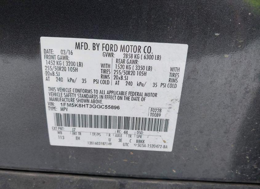 Photo 9 of 2016 Ford Explorer PLATINUM (VIN 1FM5K8HT3GGC55896)