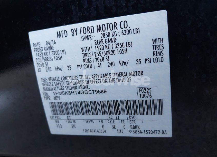 Photo 9 of 2016 Ford Explorer PLATINUM (VIN 1FM5K8HT4GGC79589)