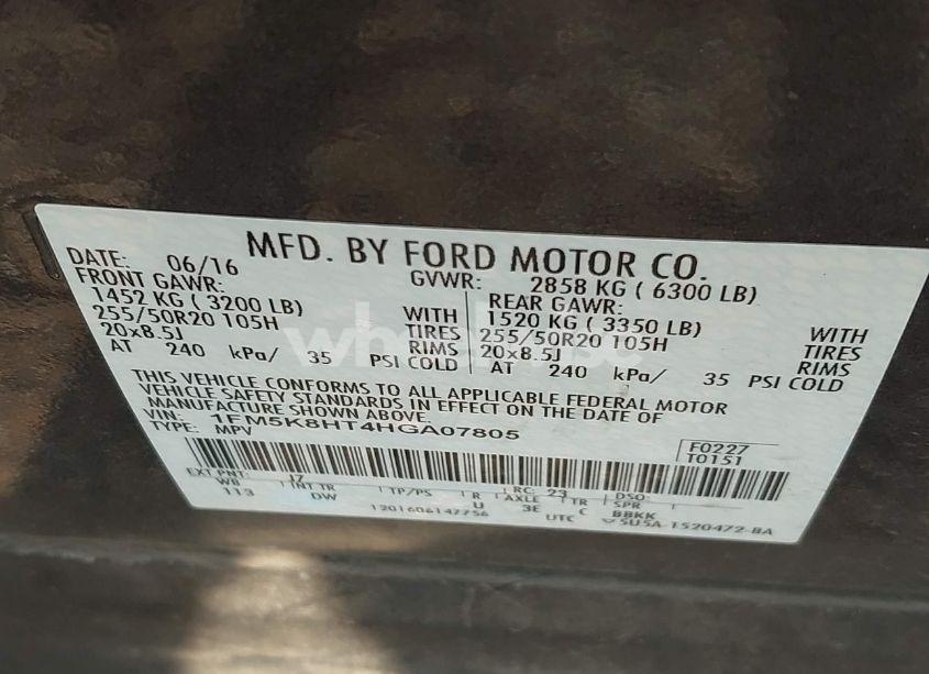 Photo 9 of 2017 Ford Explorer PLATINUM (VIN 1FM5K8HT4HGA07805)