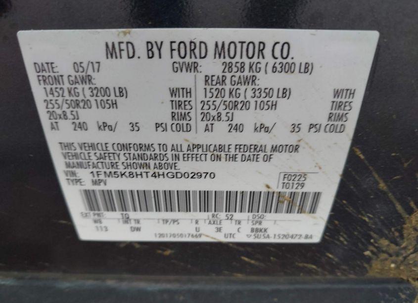 Photo 9 of 2017 Ford Explorer PLATINUM (VIN 1FM5K8HT4HGD02970)