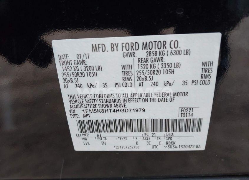 Photo 9 of 2017 Ford Explorer PLATINUM (VIN 1FM5K8HT4HGD71979)