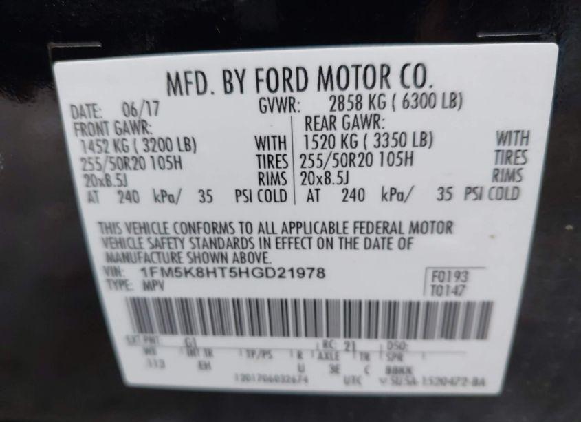 Photo 9 of 2017 Ford Explorer PLATINUM (VIN 1FM5K8HT5HGD21978)