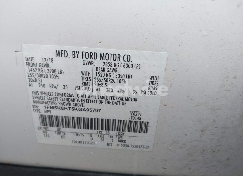 Photo 9 of 2019 Ford Explorer PLATINUM (VIN 1FM5K8HT5KGA95707)