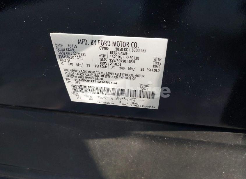 Photo 9 of 2016 Ford Explorer PLATINUM (VIN 1FM5K8HT7GGA69164)