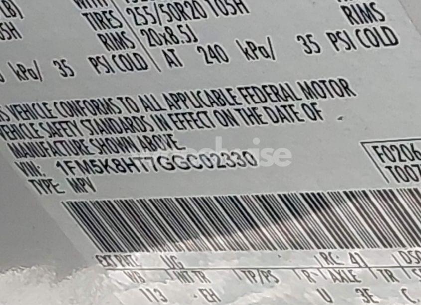 Photo 9 of 2016 Ford Explorer PLATINUM (VIN 1FM5K8HT7GGC02330)