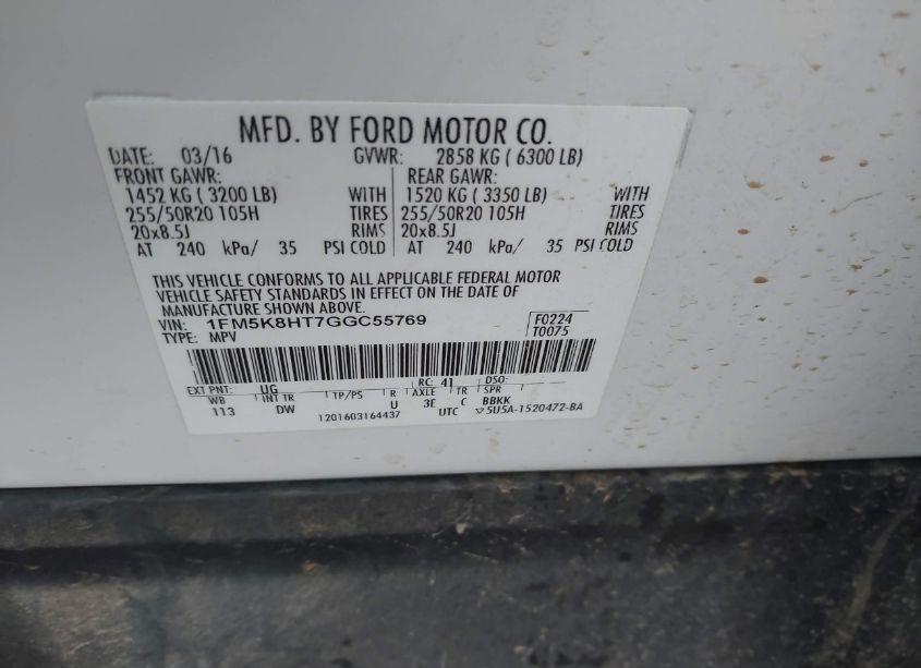 Photo 9 of 2016 Ford Explorer PLATINUM (VIN 1FM5K8HT7GGC55769)