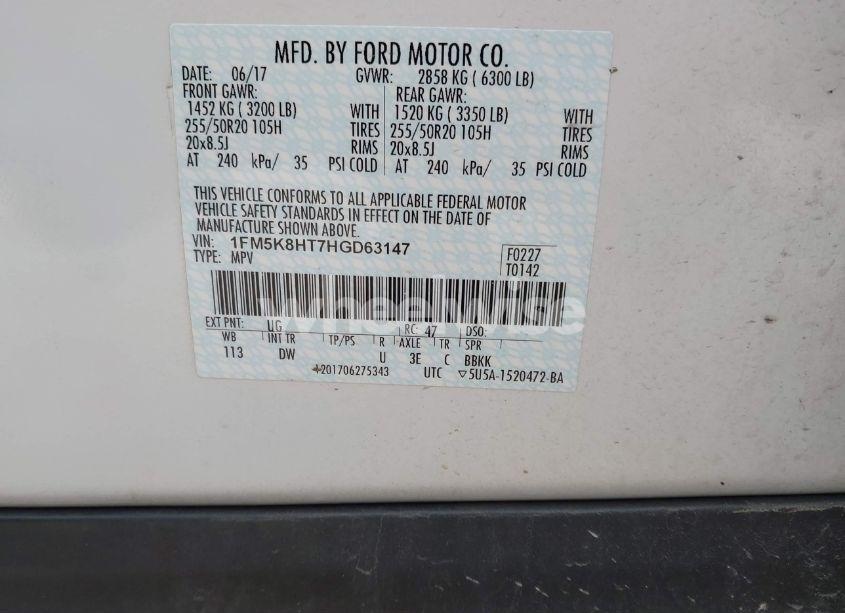 Photo 9 of 2017 Ford Explorer PLATINUM (VIN 1FM5K8HT7HGD63147)