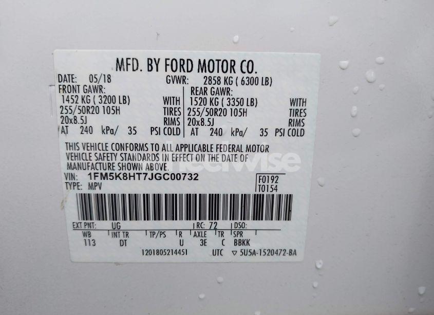 Photo 9 of 2018 Ford Explorer PLATINUM (VIN 1FM5K8HT7JGC00732)