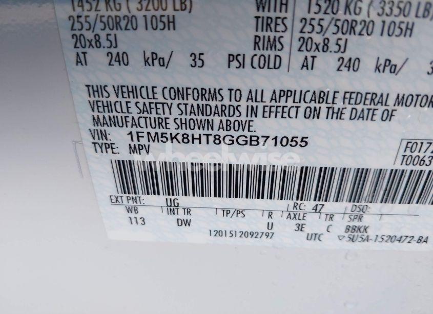 Photo 9 of 2016 Ford Explorer PLATINUM (VIN 1FM5K8HT8GGB71055)