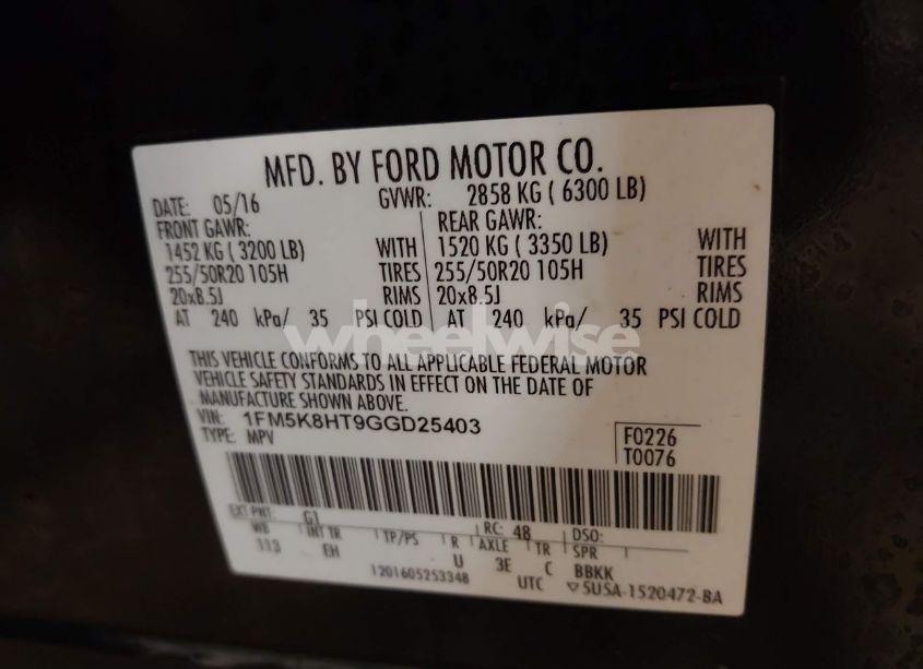 Photo 9 of 2016 Ford Explorer PLATINUM (VIN 1FM5K8HT9GGD25403)