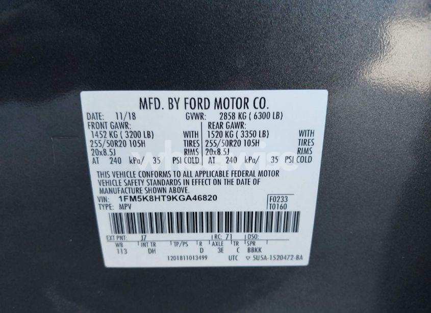 Photo 9 of 2019 Ford Explorer PLATINUM (VIN 1FM5K8HT9KGA46820)