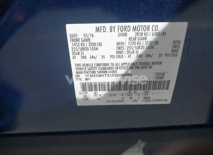 Photo 9 of 2016 Ford Explorer PLATINUM (VIN 1FM5K8HTXGGD09498)