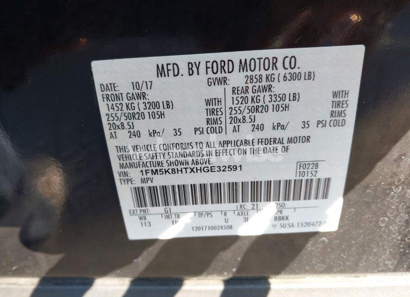 Photo 9 of 2017 Ford Explorer PLATINUM (VIN 1FM5K8HTXHGE32591)