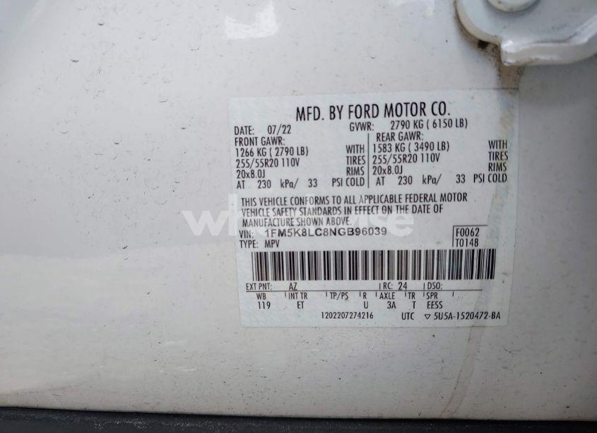 Photo 9 of 2022 Ford Explorer KING RANCH (VIN 1FM5K8LC8NGB96039)