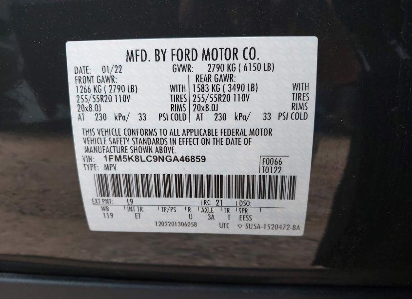 Photo 9 of 2022 Ford Explorer KING RANCH (VIN 1FM5K8LC9NGA46859)