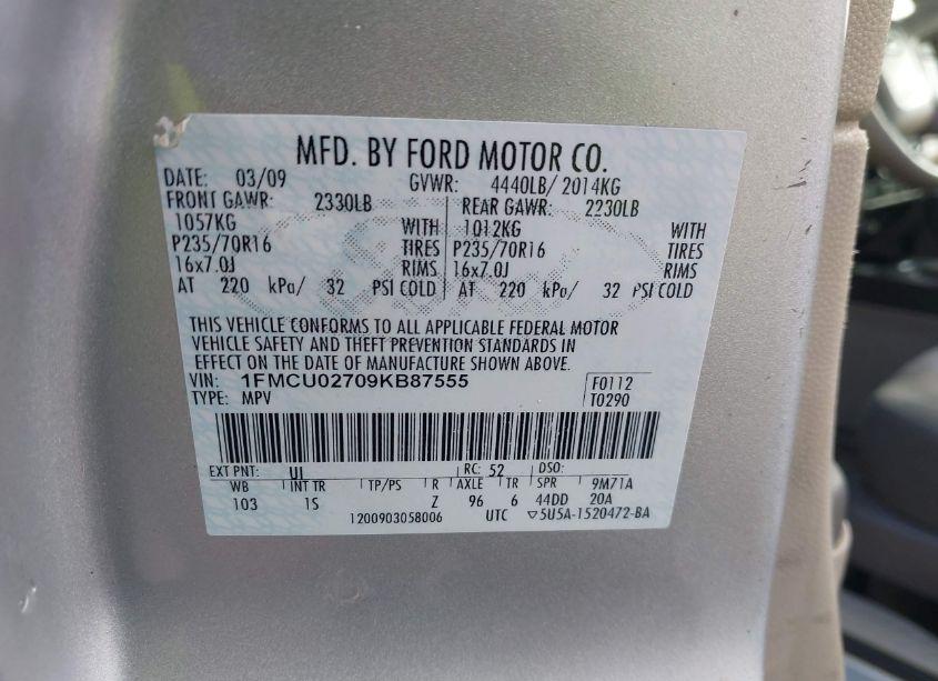Photo 9 of 2009 Ford Escape XLS/XLS MANUAL (VIN 1FMCU02709KB87555)