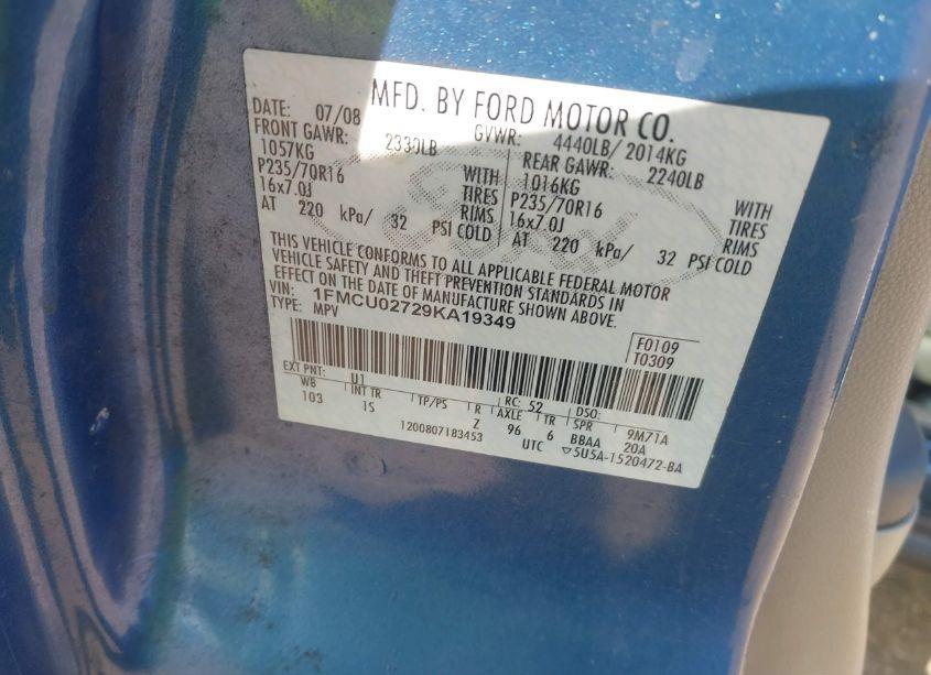 Photo 9 of 2009 Ford Escape (VIN 1FMCU02729KA19349)