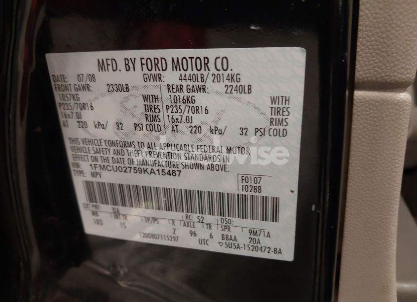 Photo 9 of 2009 Ford Escape XLS/XLS MANUAL (VIN 1FMCU02759KA15487)