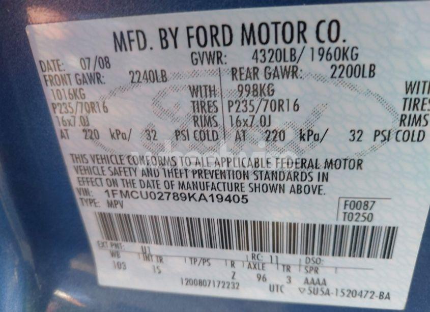 Photo 9 of 2009 Ford Escape XLS (VIN 1FMCU02789KA19405)