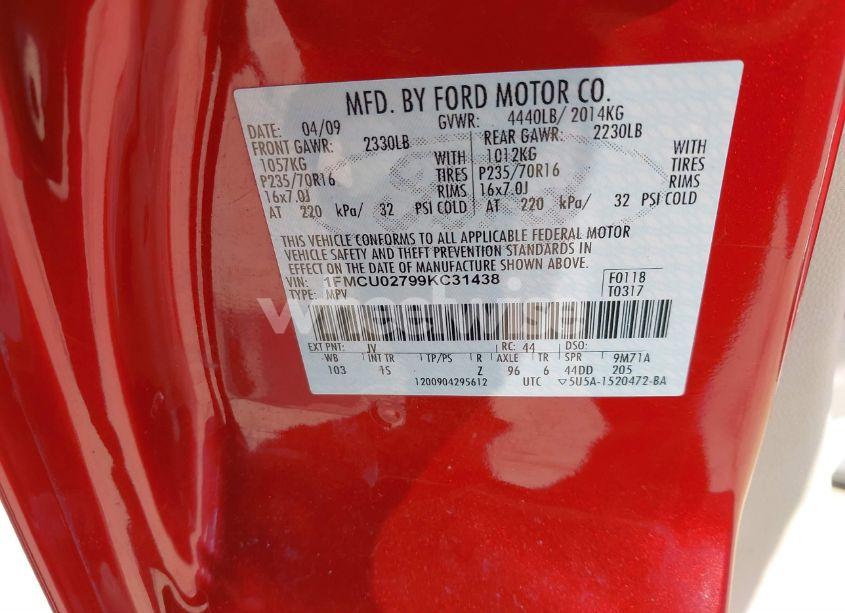 Photo 9 of 2009 Ford Escape XLS/XLS MANUAL (VIN 1FMCU02799KC31438)