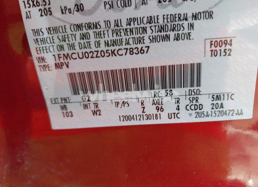 Photo 9 of 2005 Ford Escape XLS (VIN 1FMCU02Z05KC78367)