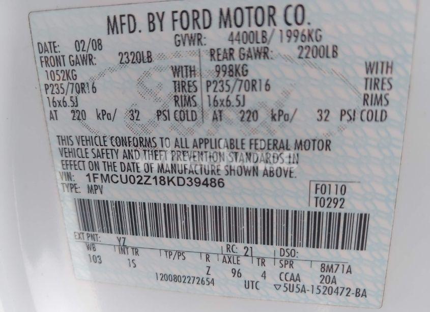 Photo 9 of 2008 Ford Escape XLS/XLS MANUAL (VIN 1FMCU02Z18KD39486)