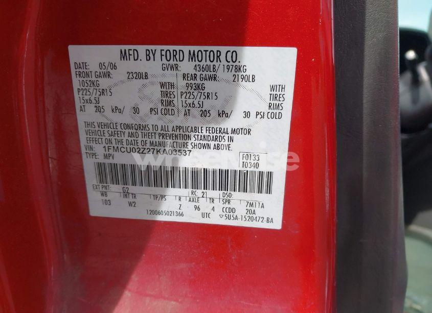 Photo 9 of 2007 Ford Escape XLS/XLS MANUAL (VIN 1FMCU02Z27KA03537)