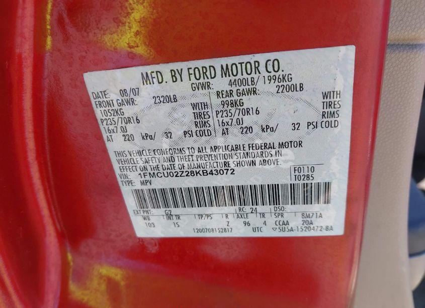 Photo 9 of 2008 Ford Escape XLS/XLS MANUAL (VIN 1FMCU02Z28KB43072)