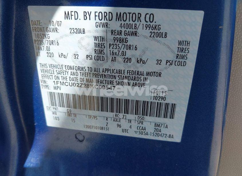 Photo 9 of 2008 Ford Escape XLS/XLS MANUAL (VIN 1FMCU02Z28KC00547)