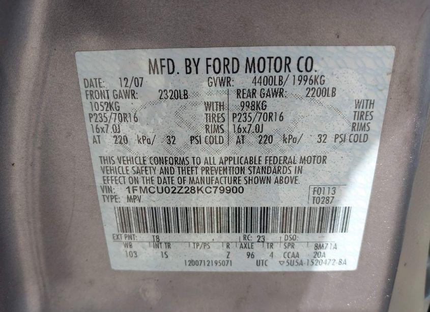 Photo 9 of 2008 Ford Escape XLS/XLS MANUAL (VIN 1FMCU02Z28KC79900)