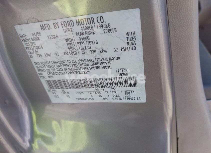 Photo 9 of 2008 Ford Escape XLS/XLS MANUAL (VIN 1FMCU02Z28KE22229)