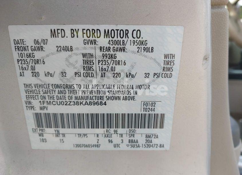 Photo 9 of 2008 Ford Escape XLS/XLS MANUAL (VIN 1FMCU02Z38KA89684)