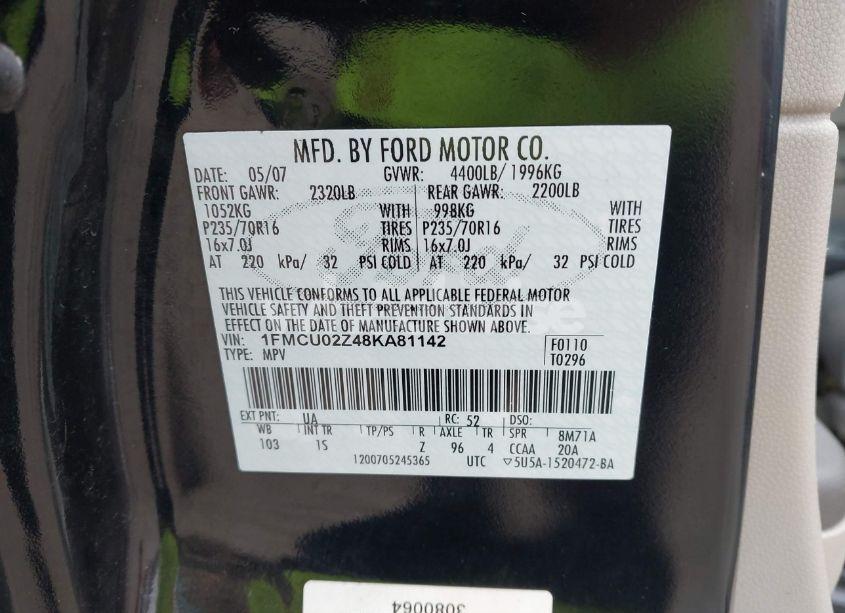 Photo 9 of 2008 Ford Escape XLS (VIN 1FMCU02Z48KA81142)