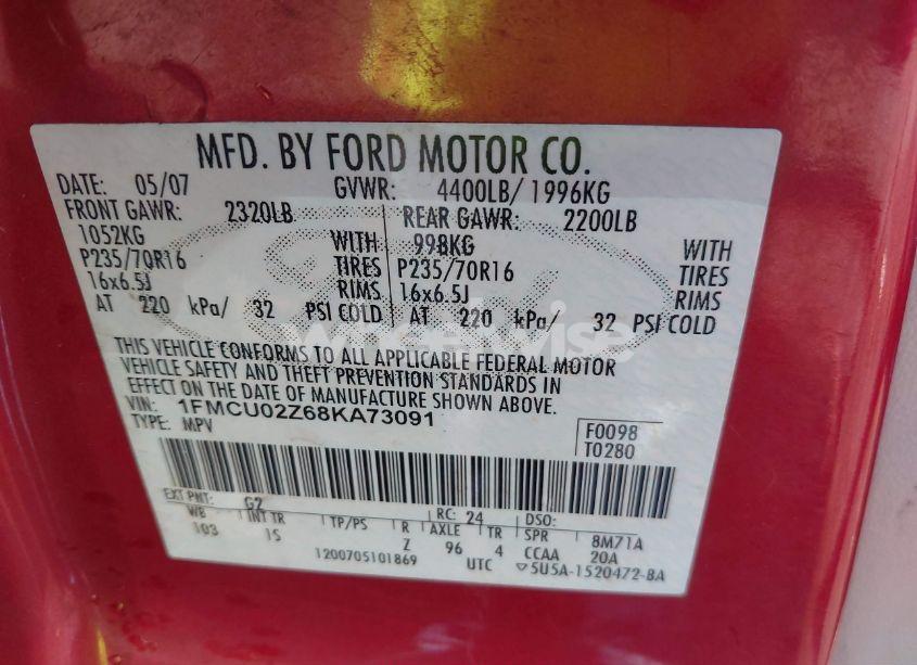 Photo 9 of 2008 Ford Escape XLS (VIN 1FMCU02Z68KA73091)