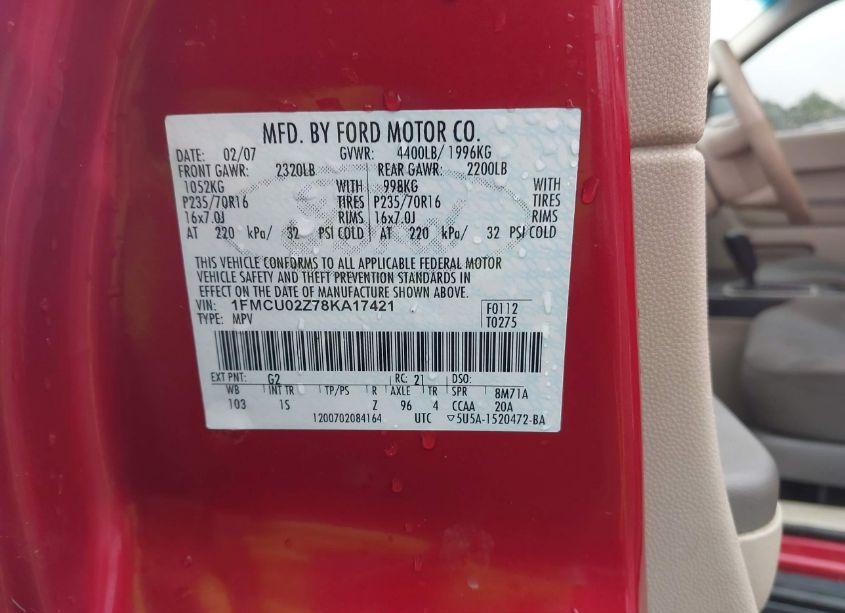 Photo 9 of 2008 Ford Escape XLS/XLS MANUAL (VIN 1FMCU02Z78KA17421)