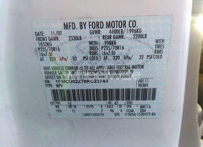 Photo 9 of 2008 Ford Escape XLS/XLS MANUAL (VIN 1FMCU02Z78KC23743)