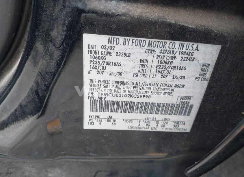 Photo 9 of 2002 Ford Escape XLT (VIN 1FMCU03102KC59998)