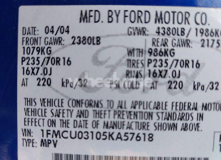 Photo 9 of 2005 Ford Escape XLT (VIN 1FMCU03105KA57618)