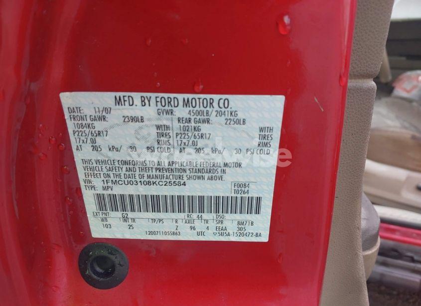 Photo 9 of 2008 Ford Escape XLT (VIN 1FMCU03108KC25584)