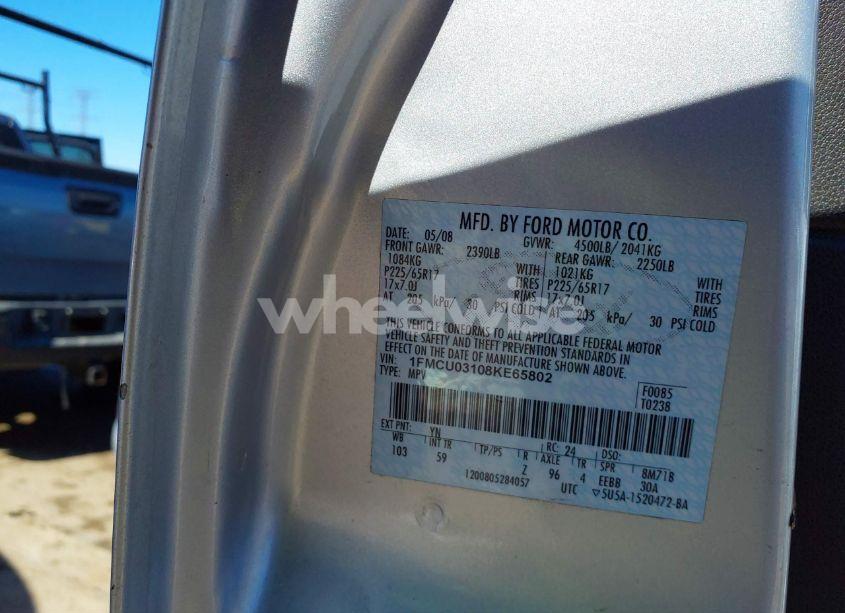 Photo 9 of 2008 Ford Escape XLT (VIN 1FMCU03108KE65802)