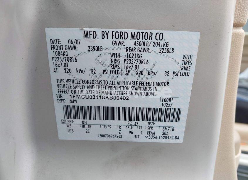 Photo 9 of 2008 Ford Escape XLT (VIN 1FMCU03118KB00402)