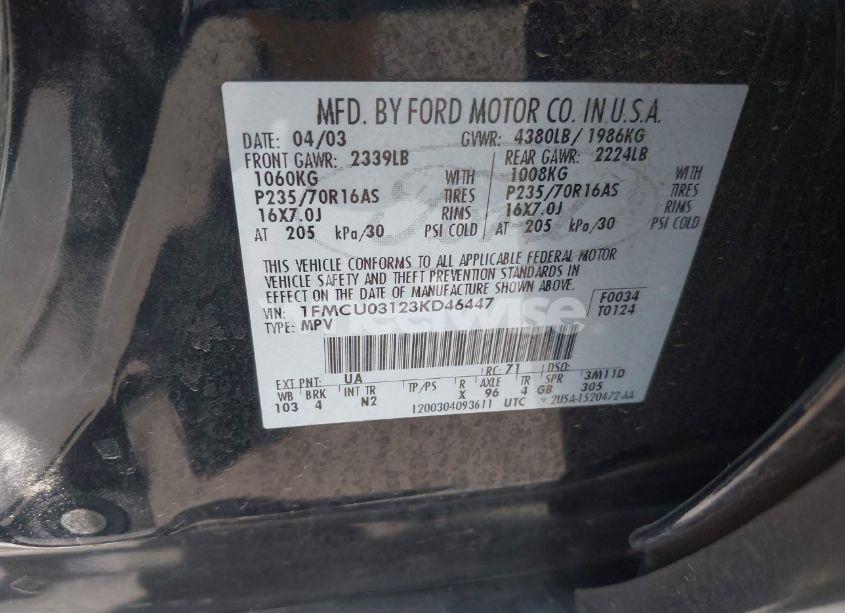 Photo 9 of 2003 Ford Escape XLT (VIN 1FMCU03123KD46447)